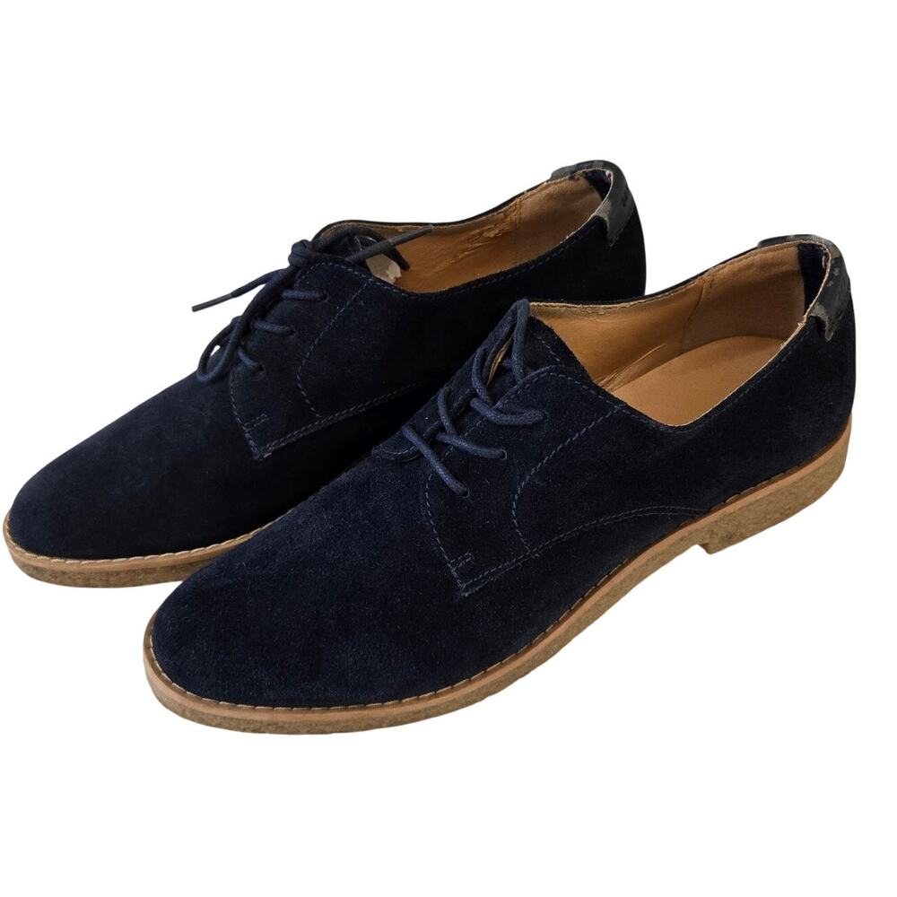 Classic Preppy Academia Tommy Hilfiger Navy Blue Suede Derby Lace-up Oxfords 8.5